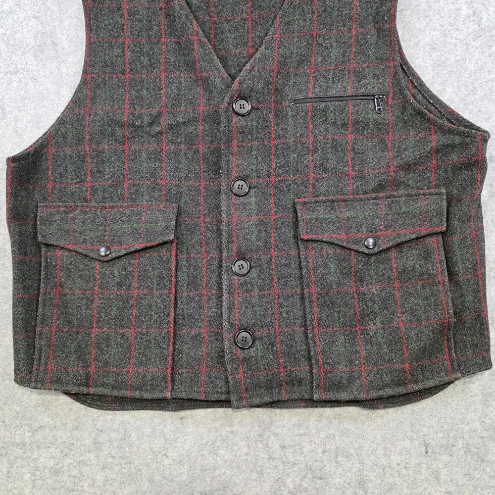 Johnson Woolen Mills Vest Mens XL? Gray Plaid Wool Adirondack PLD USA Hunting